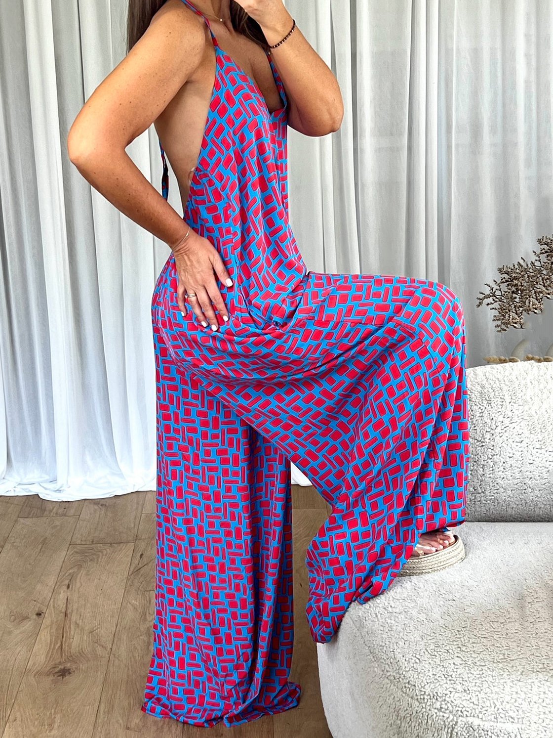 Women's Casual Printed Strappy Backless Jumpsuit