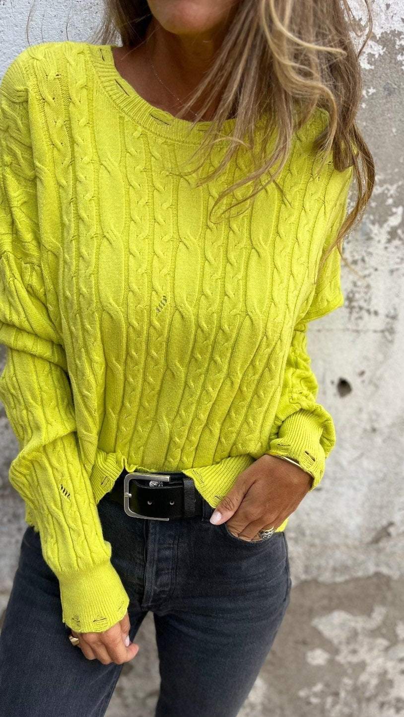 Women's Autumn Round Neck Long Sleeve Knitted Sweater Top