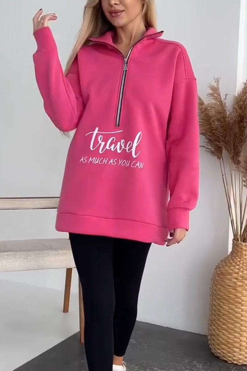 Women's Casual Lapel Half-zip Pullover Sweatshirt