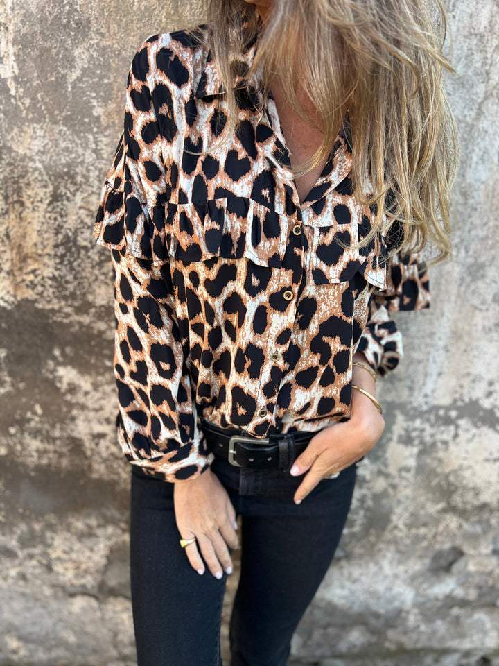 Women's Lapel Long Sleeve Leopard Print Casual Shirt