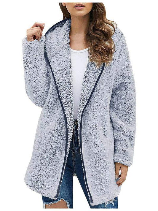 Women's Casual Lapel Solid Color Plush Sweater