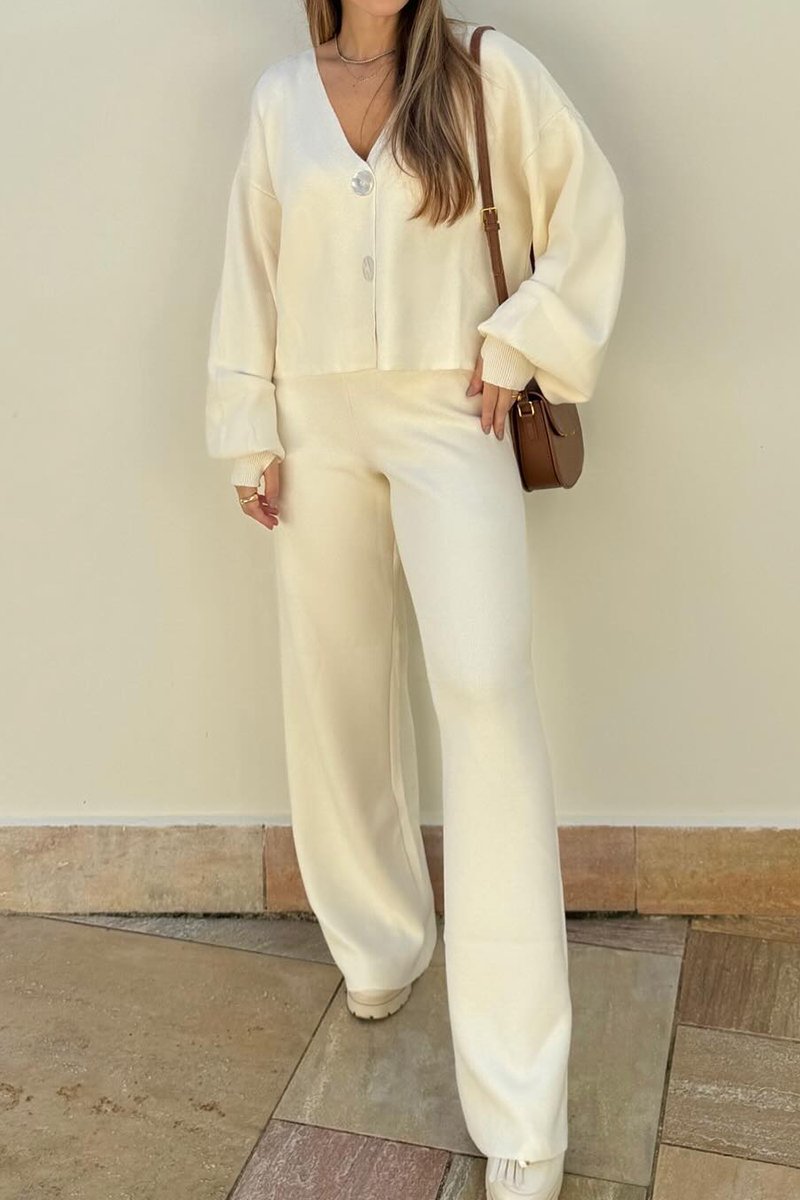 Women's Casual Solid Color Knitted Pants Suit