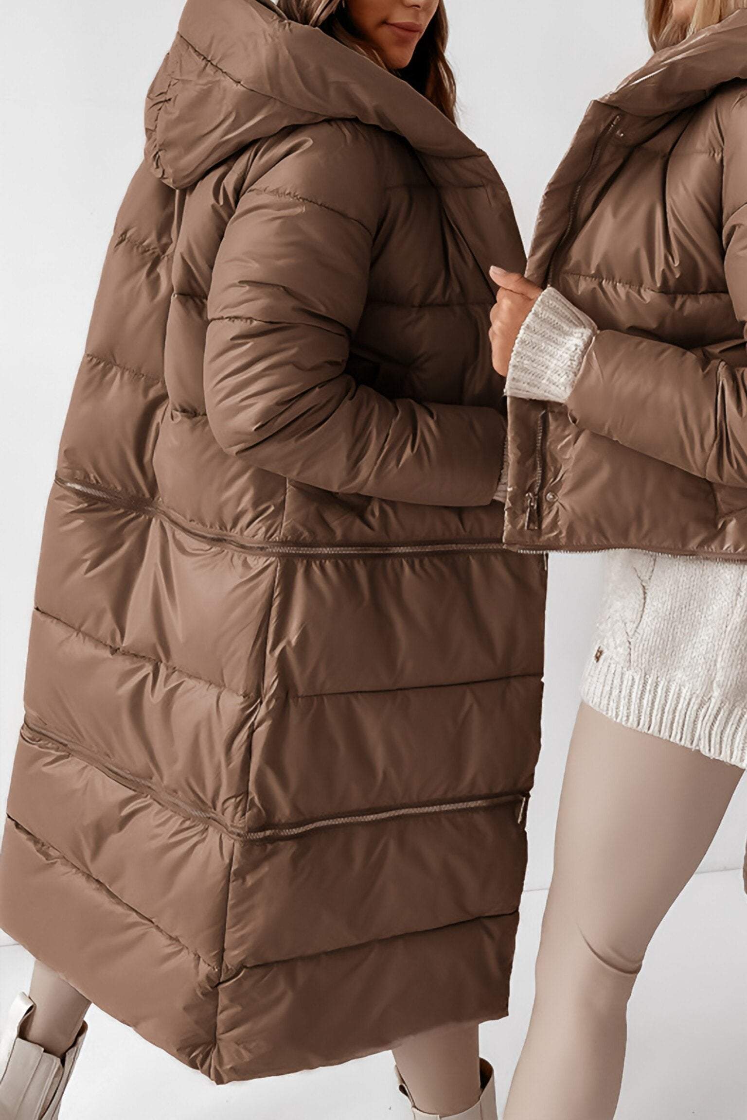 Women's Hooded Zippered Detachable Long and Short Autumn and Winter Cotton Coat