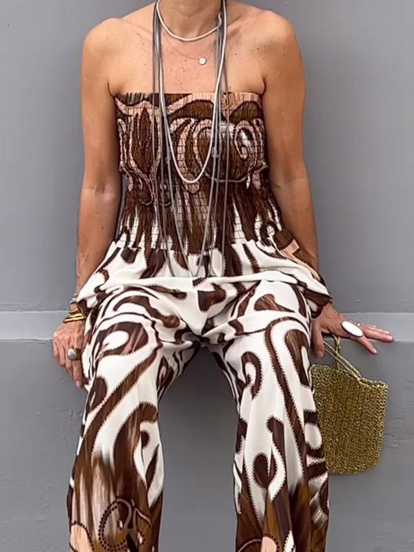 Fashionable tube top printed jumpsuit