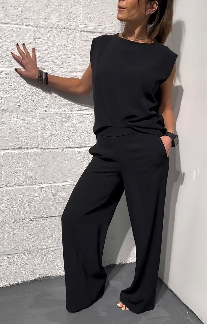 Satin Sleeveless Top and Straight Pants Suit