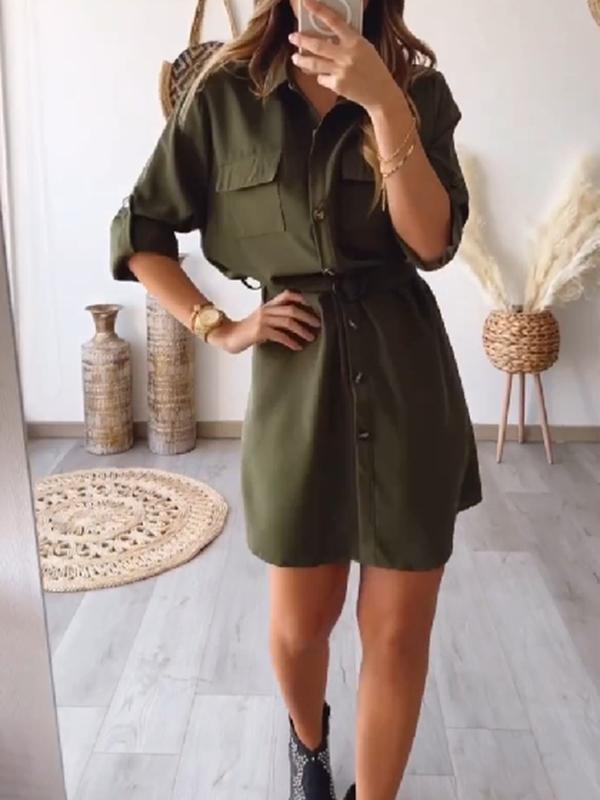 Women's Casual Single Breasted Shirt Short Dress