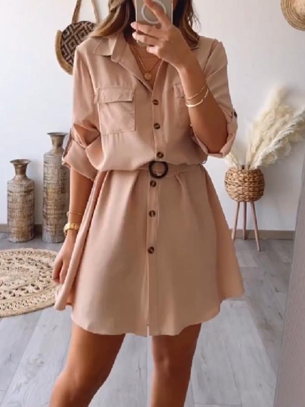 Women's Casual Single Breasted Shirt Short Dress