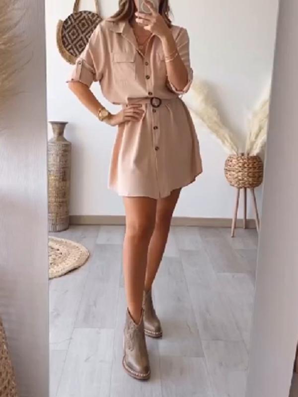 Women's Casual Single Breasted Shirt Short Dress