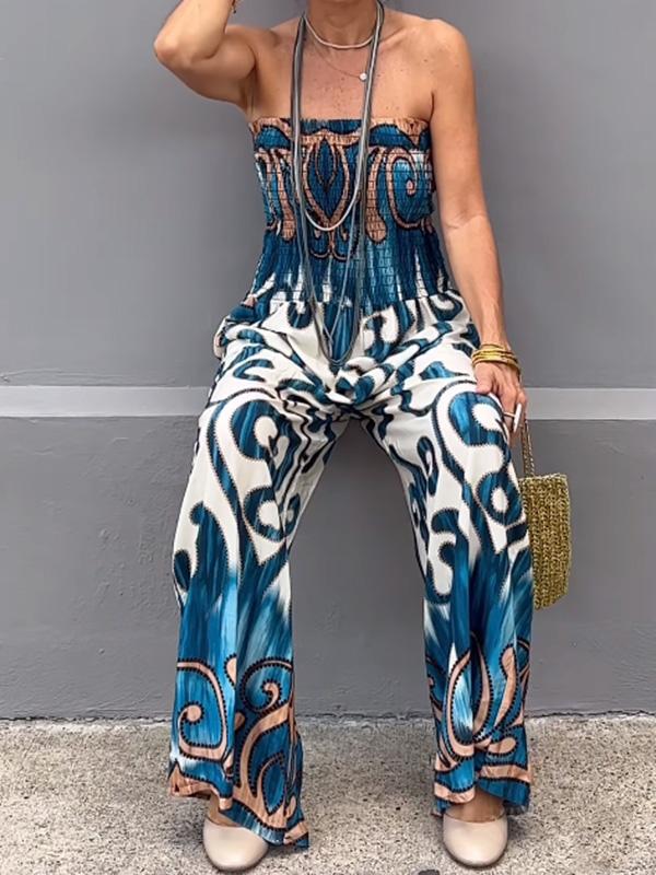 Fashionable tube top printed jumpsuit