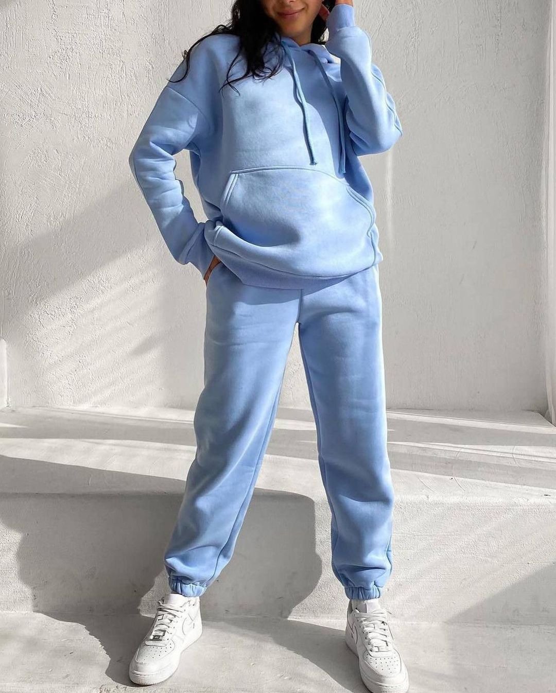 Fleece hooded sweatshirt and trousers two-piece set