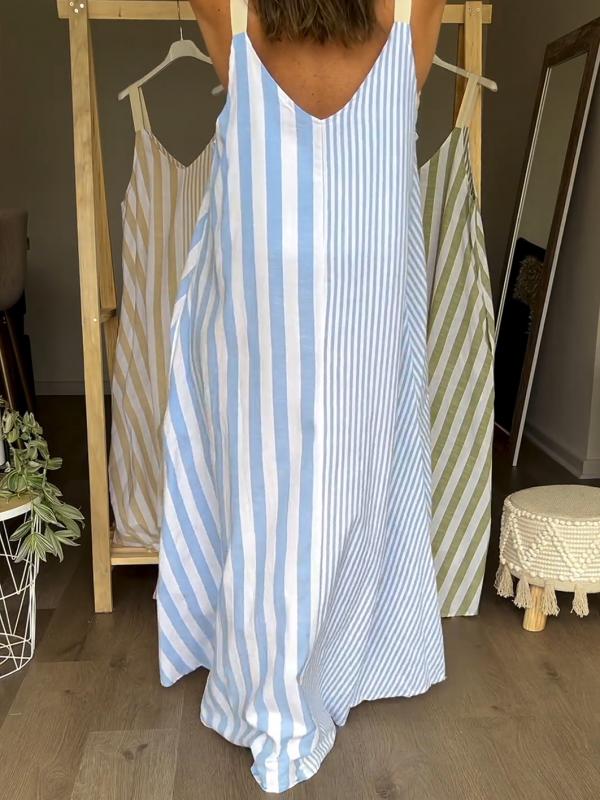 Striped casual full skirt dress