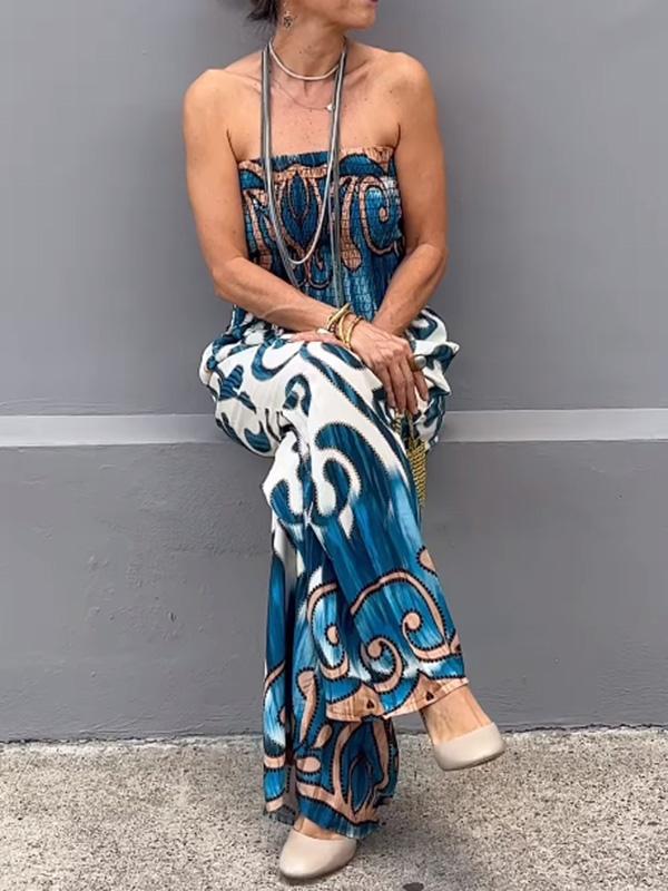 Fashionable tube top printed jumpsuit