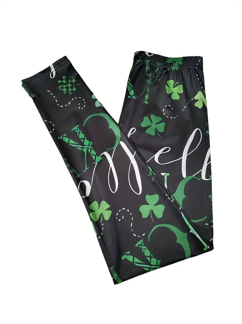 Women's Casual Elastic Waist Stretchy Clover Print Skinny Leggings