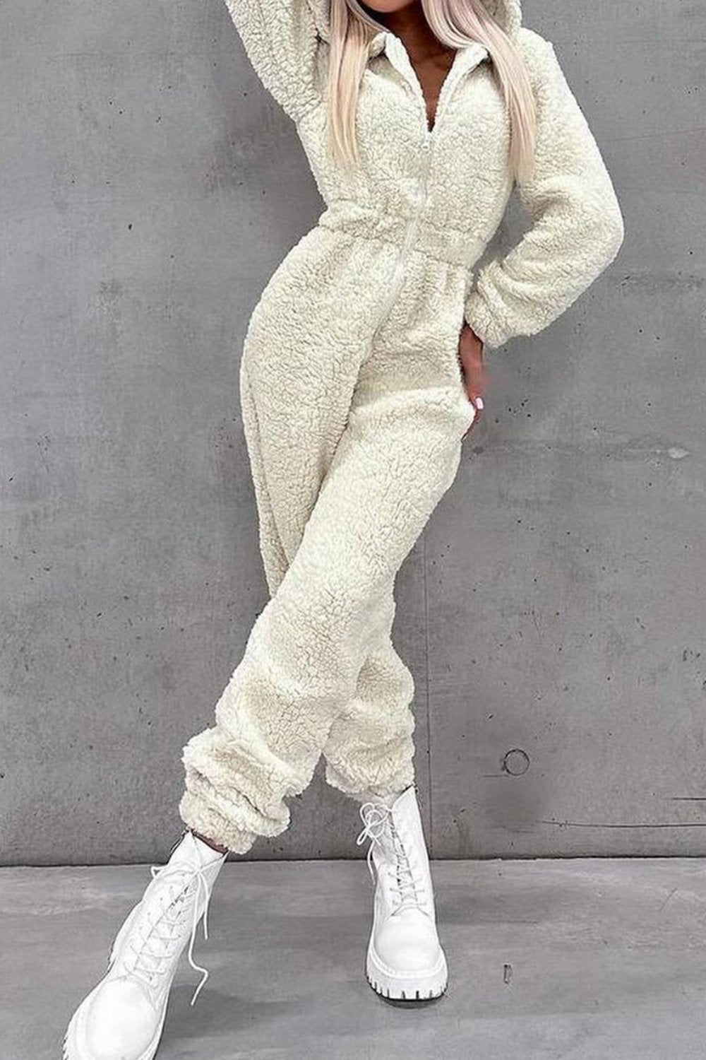 Women's Solid Color Furry Jumpsuit