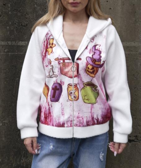 Women's Hooded Long Sleeve Halloween Printed Casual Zipper Sweatshirt