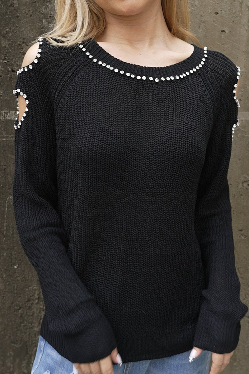 Women's knitted off-shoulder beaded sweater