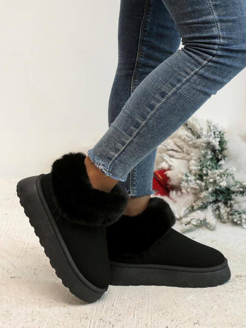 Women's thick-soled cuffed velvet snow boots