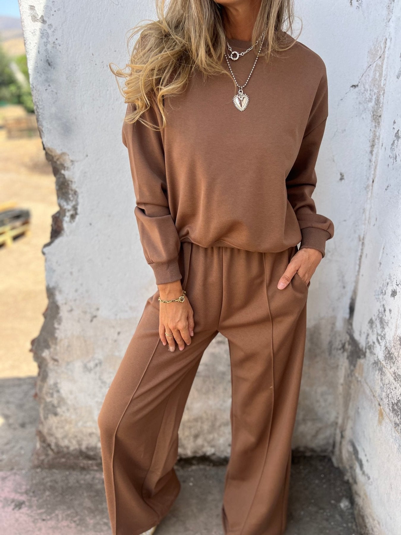 Round Neck Sweatshirt Two Piece Suit