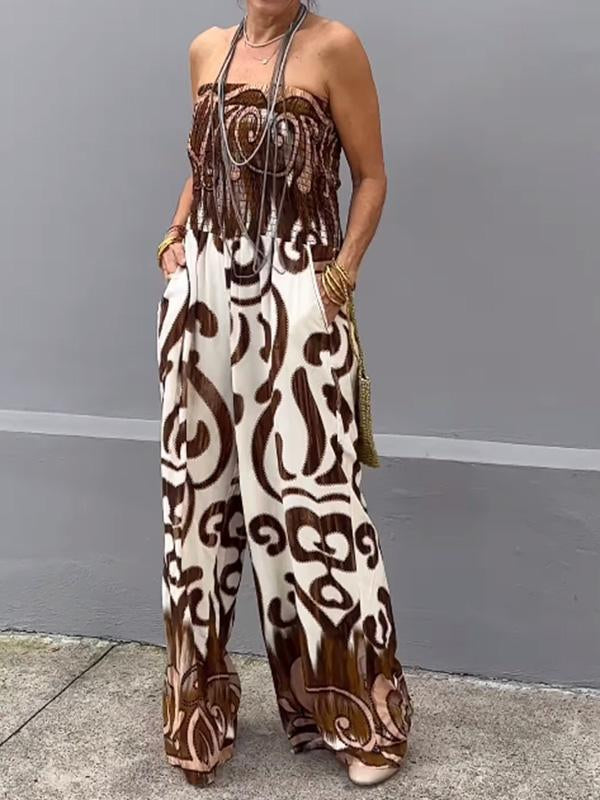 Fashionable tube top printed jumpsuit