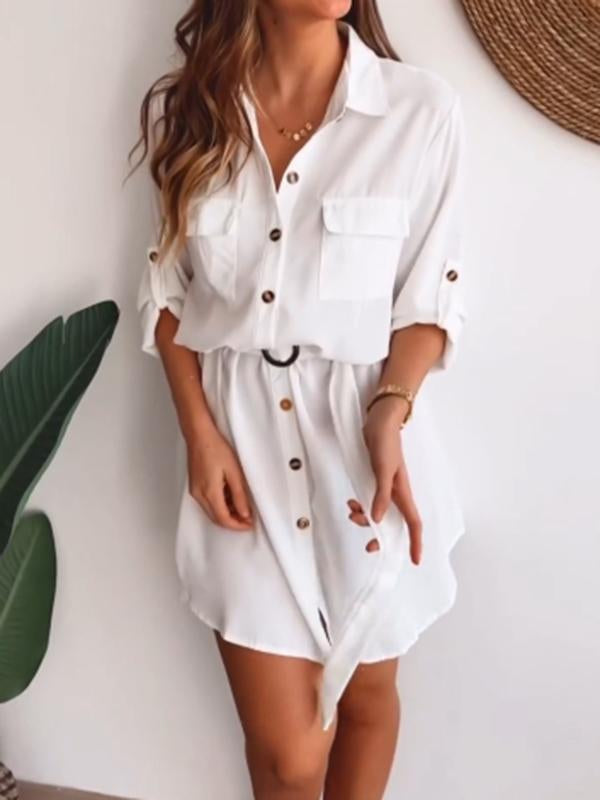 Women's Casual Single Breasted Shirt Short Dress