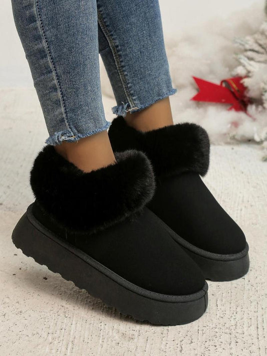 Women's thick-soled cuffed velvet snow boots