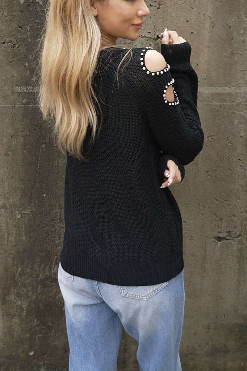 Women's knitted off-shoulder beaded sweater