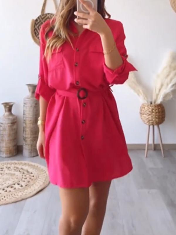 Women's Casual Single Breasted Shirt Short Dress