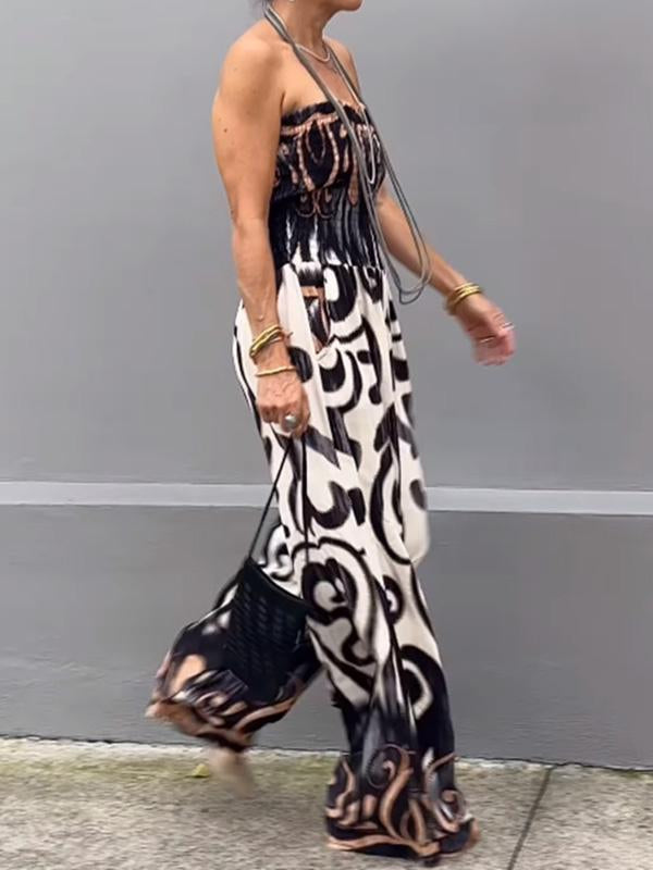 Fashionable tube top printed jumpsuit