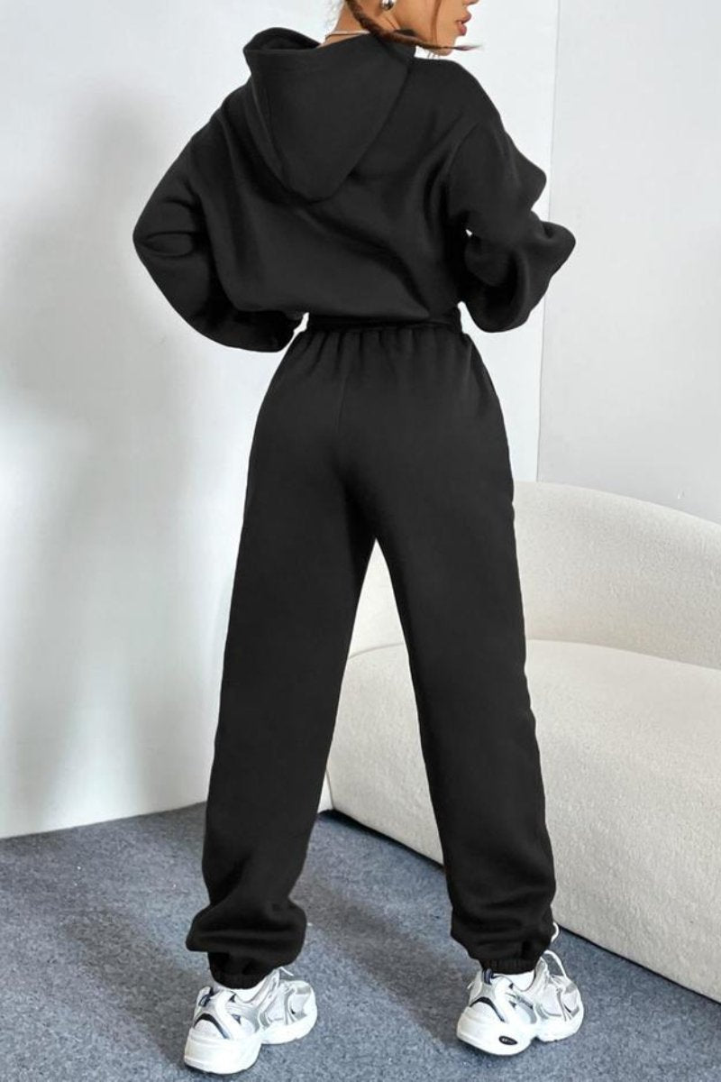 Women's Fashion Fleece hooded sweatshirt and trousers two-piece set