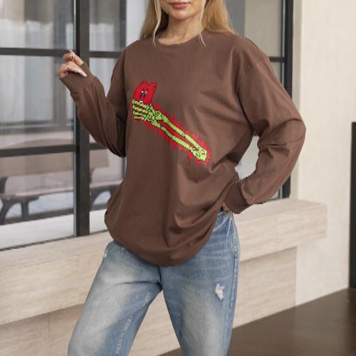 Women's Round Neck Long Sleeve Halloween Print Casual Top