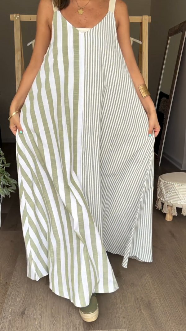 Striped casual full skirt dress