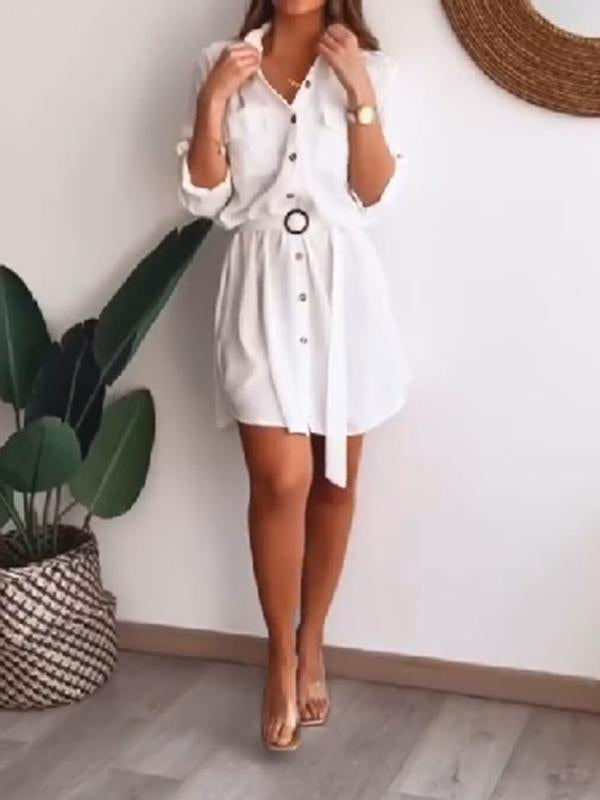 Women's Casual Single Breasted Shirt Short Dress