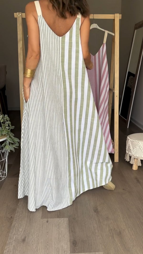 Striped casual full skirt dress