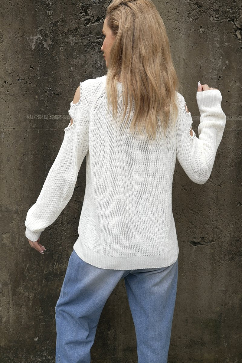 Women's knitted off-shoulder beaded sweater