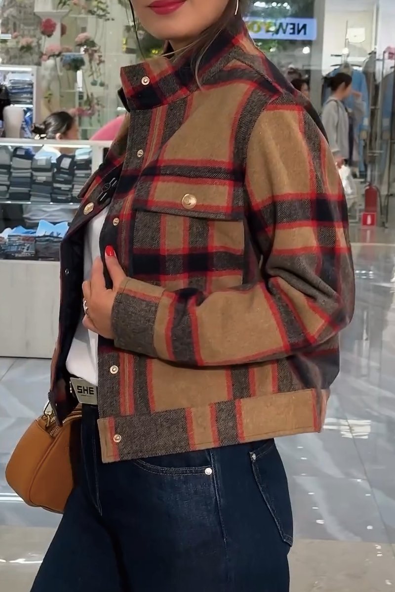 Women's check collar jacket